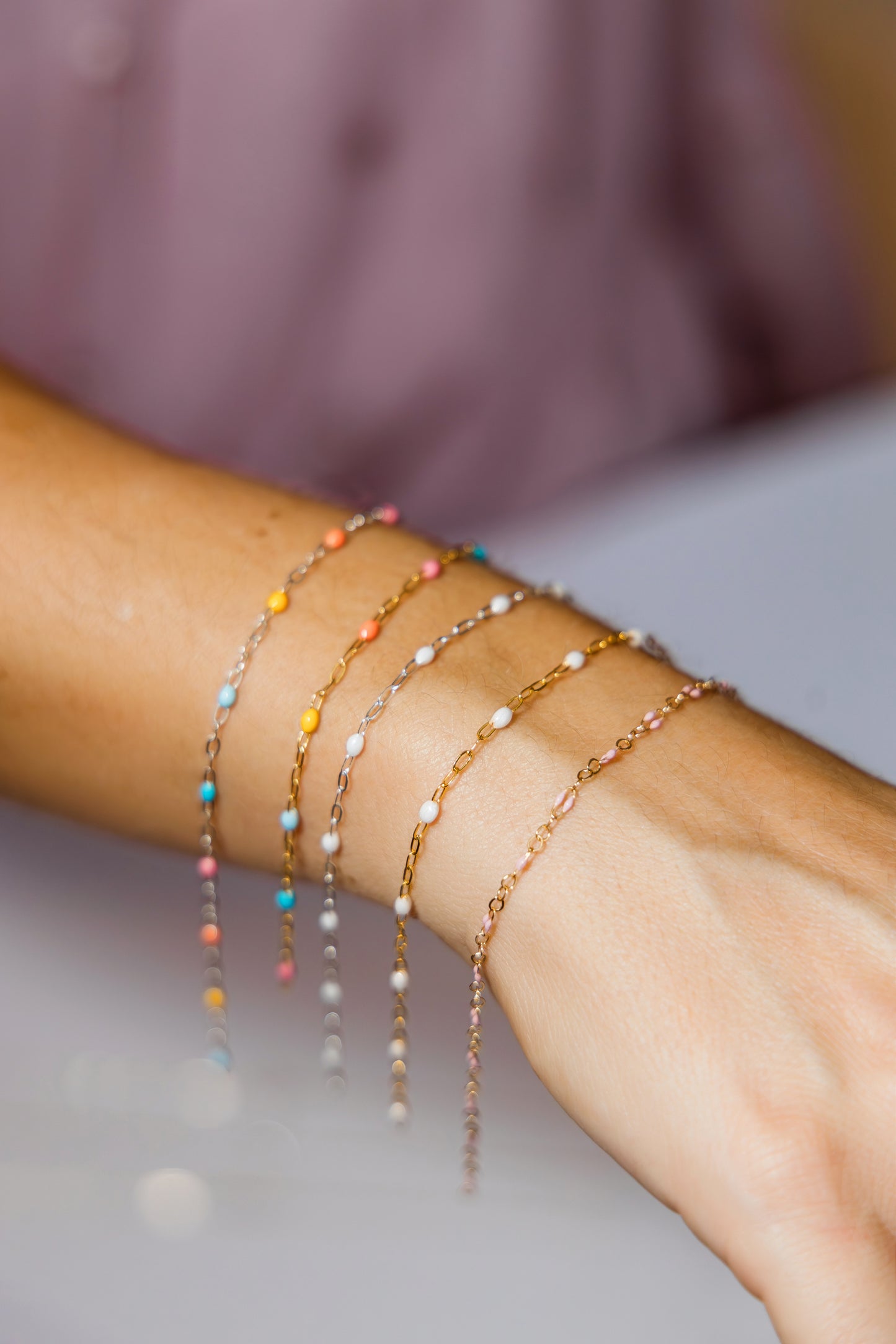 Sterling Silver Enamel Chain (White)
