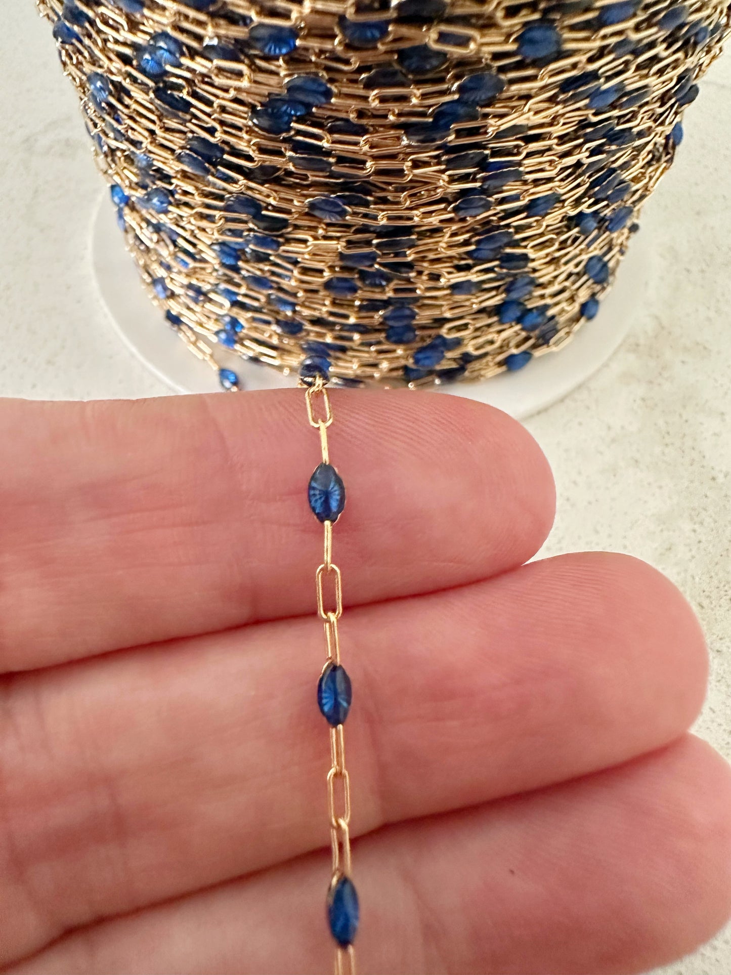 Gold Filled Italian Enamel Chain (Cobalt Blue)