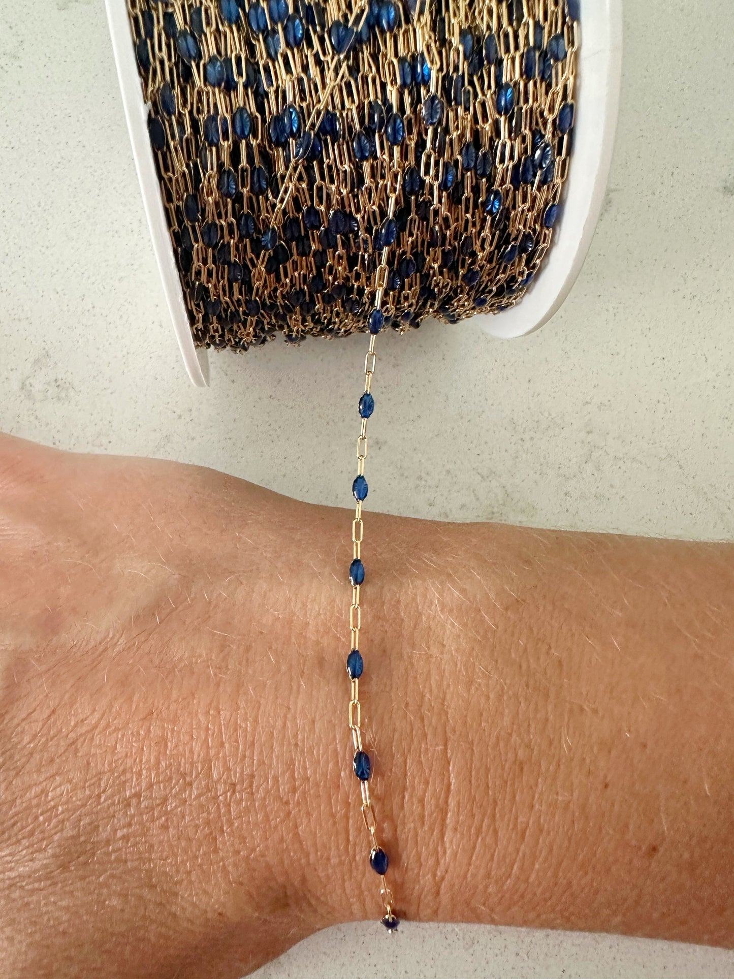 Gold Filled Italian Enamel Chain (Cobalt Blue)