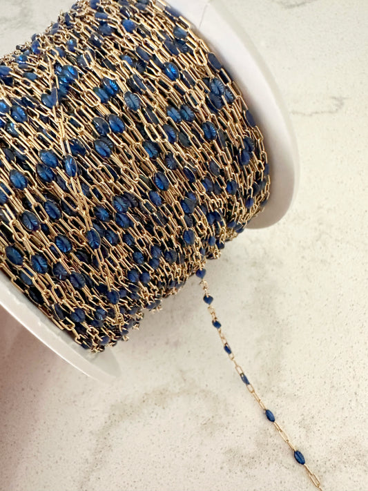 Gold Filled Italian Enamel Chain (Cobalt Blue)